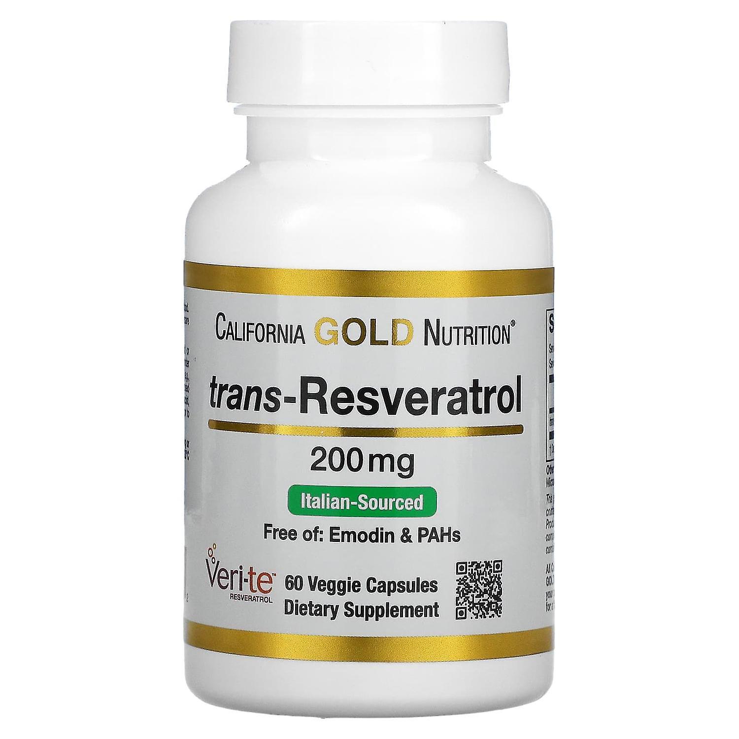 California Gold Nutrition, Trans-Resveratrol, Italian Sourced, 200 mg, 60 Veggie Capsules