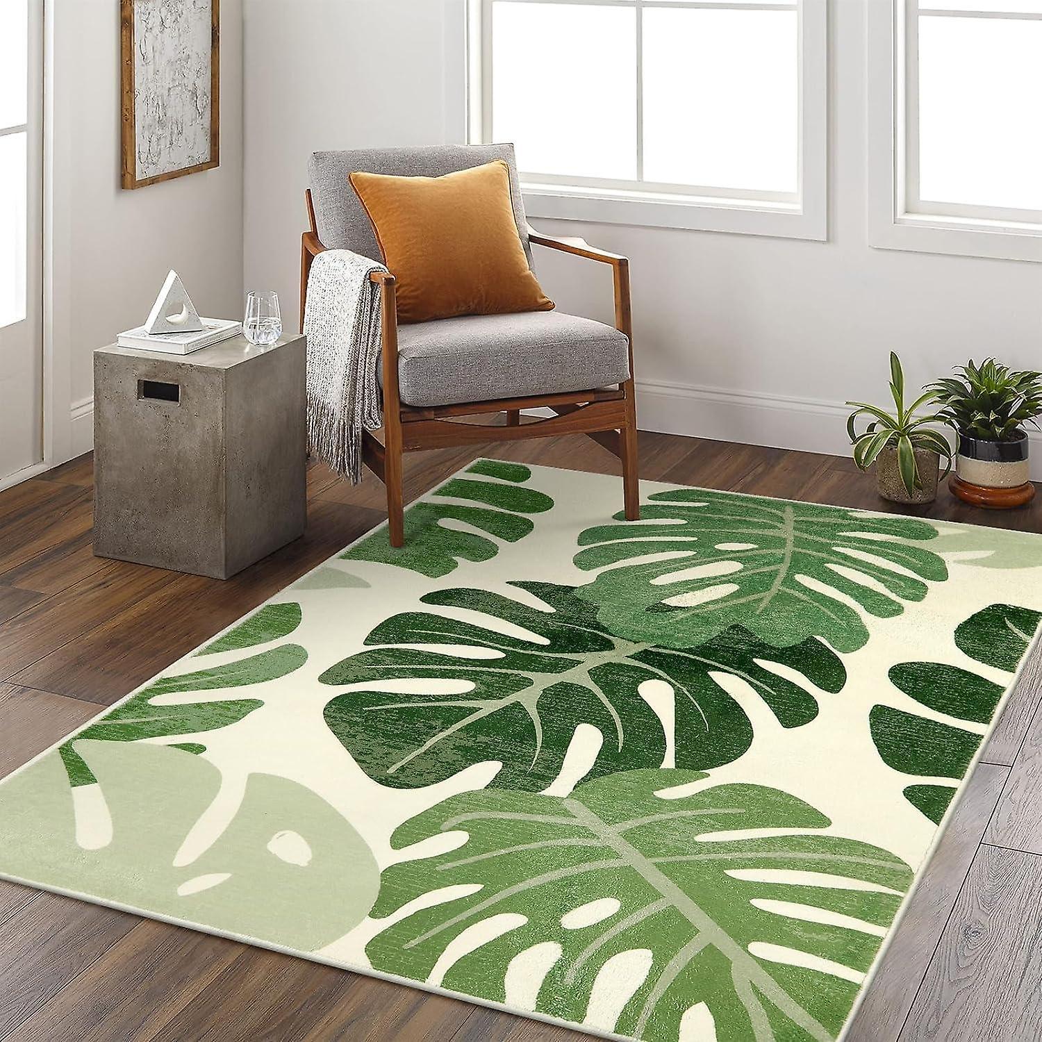 Gemdeck Green Leaf Area Rugs Non-slip Living Room Throw Rug 80*160cm