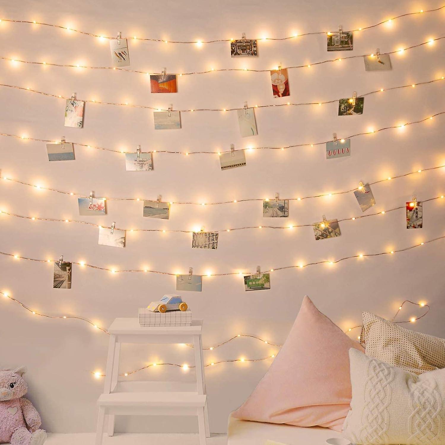 Serh 100 Led Photo Clip String Lights |10m Photo Peg Fairy Lights With 60 Clips | Battery Powered Aesthetic Room Decor Hanging Photo Frames For Bed...