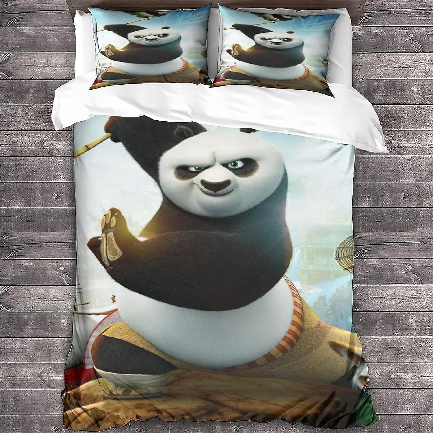 Kerota Kung Fu Panda Bedding Duvet Cover Microfiber,Animation D Teens Home Bedding Set Home Duvet Cover Pillowcases Single135x200cm