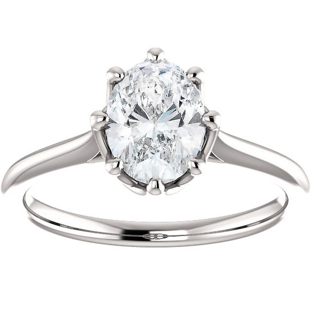 Pompeii3 1 Ct Oval Diamond 8-Prong Solitaire Engagement Ring 14k White Gold