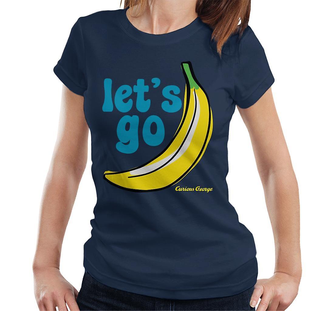 Curious George Let's Go Banana Women's T-Shirt Navy Blue Large