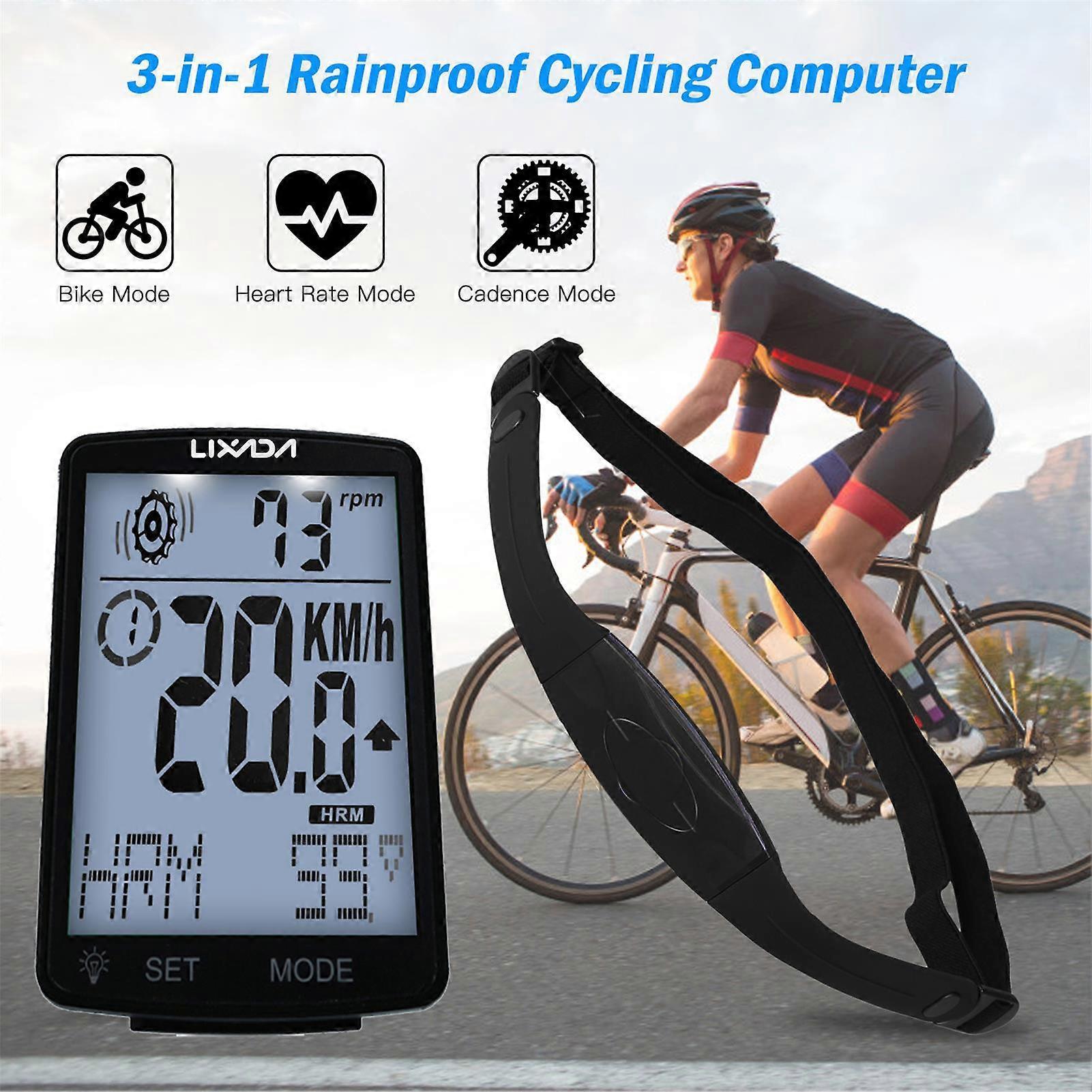 LIXADA 3 in 1 Wireless Bike Computer Multi Functional LCD Screen Bicycle Computer with Heart Rate Sensor Mountain Bike Speedometer Odometer IPX7 Wa...