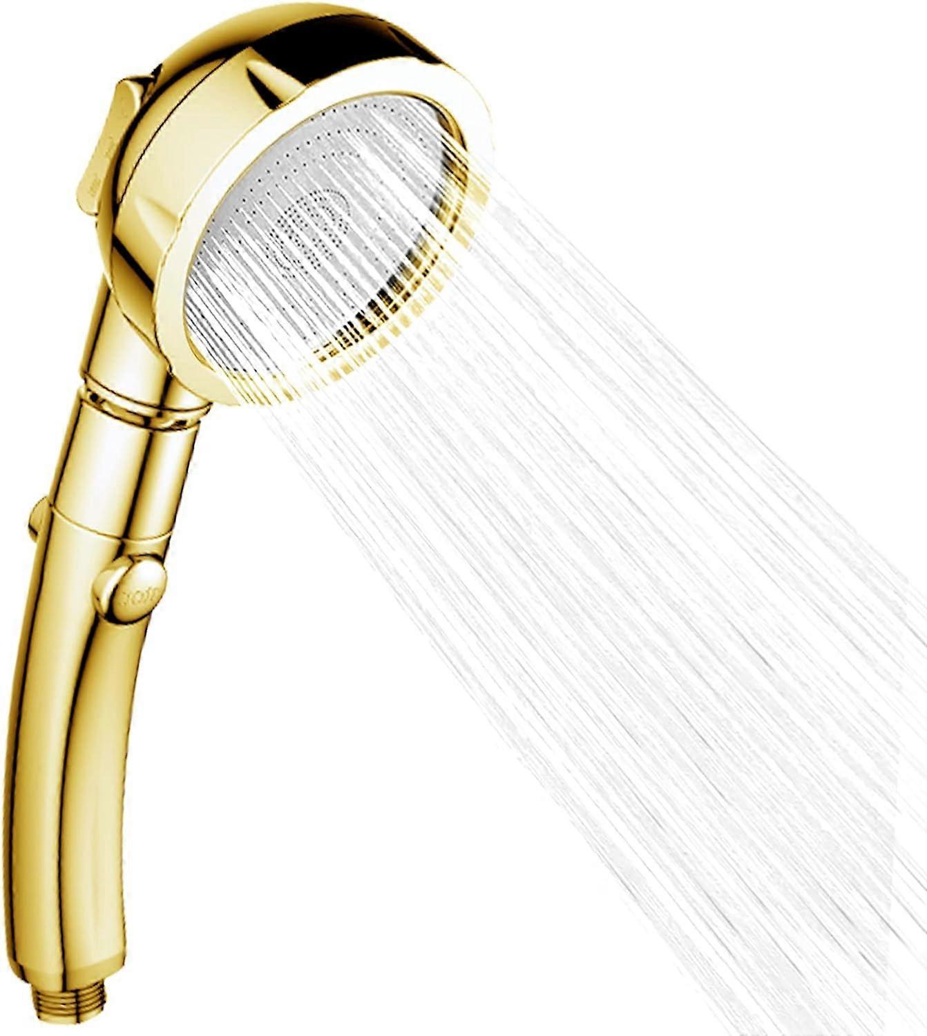 Mintian Shower Head High Pressure Water Saving Shower Handheld Stainless Steel Shower Heads Handheld Universal 3 Mode Function Chrome (Gold)