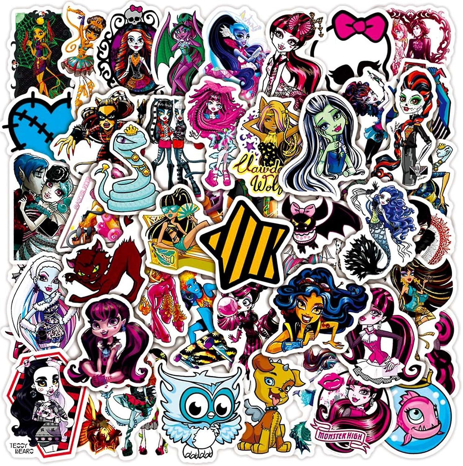 Wjiaer 50Pcs Monster High Sticker Waterproof Stickers Luggage Skateboard Water Bottle Stickers Decal Bicycle Bumper Snowboard Decorate (Monster High )