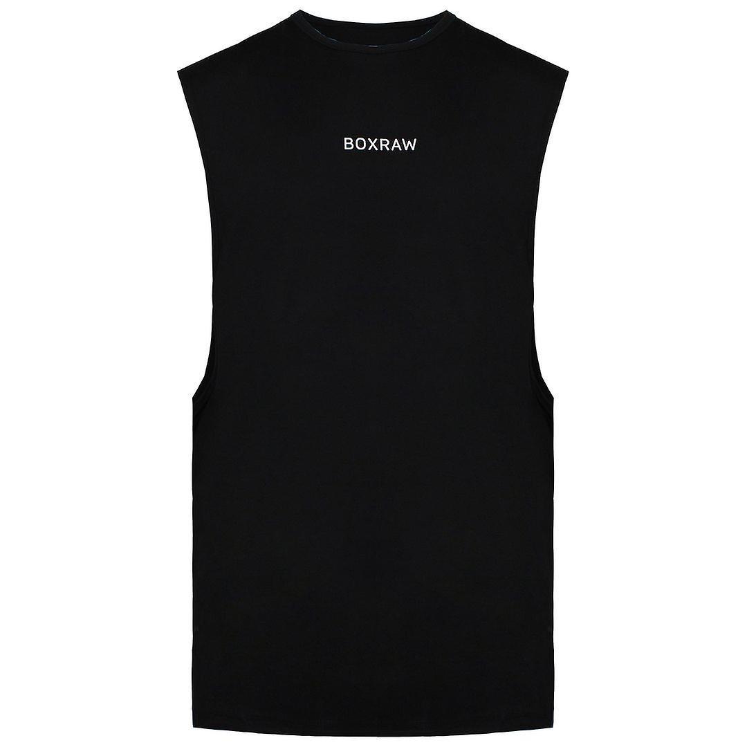 BoxRaw Crew Neck Black Relaxed Fit Mens SMRT-TEC Muscle Tank Top BXRW STMT B L