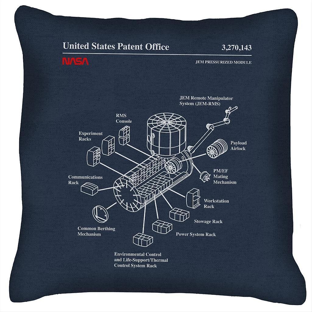 NASA JEM Pressurized Module Blueprint Cushion Navy Blue 40 x 40cm