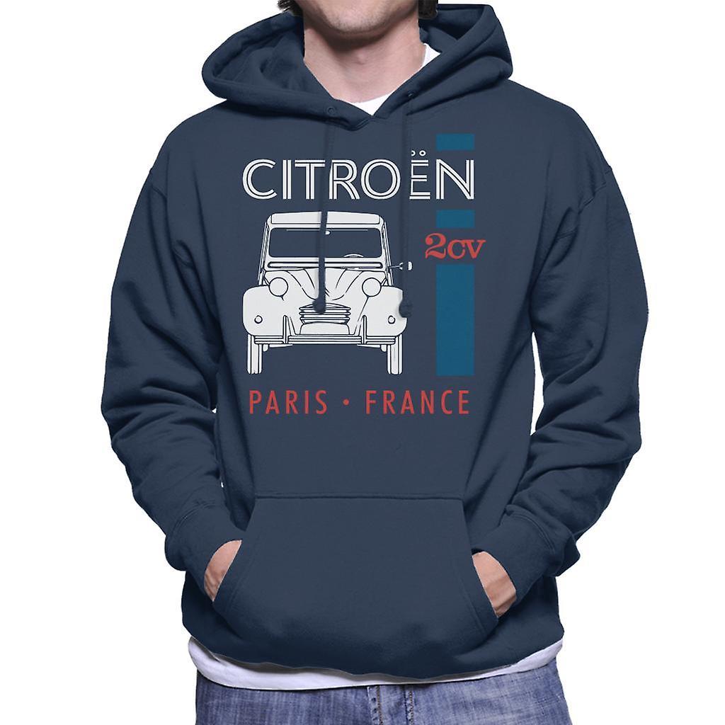 Citro�n Citroen White 2CV Paris France Single Stripe Men's Hooded Sweatshirt Navy Blue XX-Large