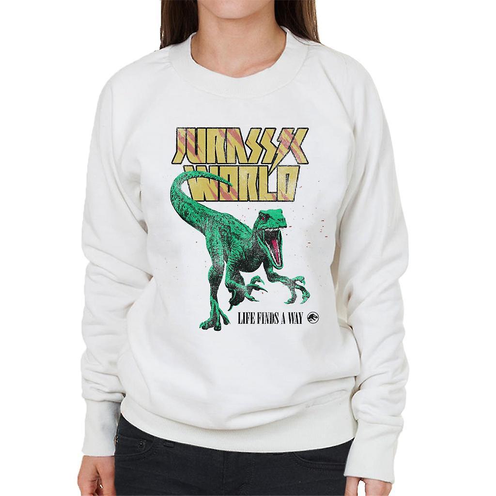 Jurassic Park Jurassic World Velociraptor Life Finds A Way Women's Sweatshirt White Large