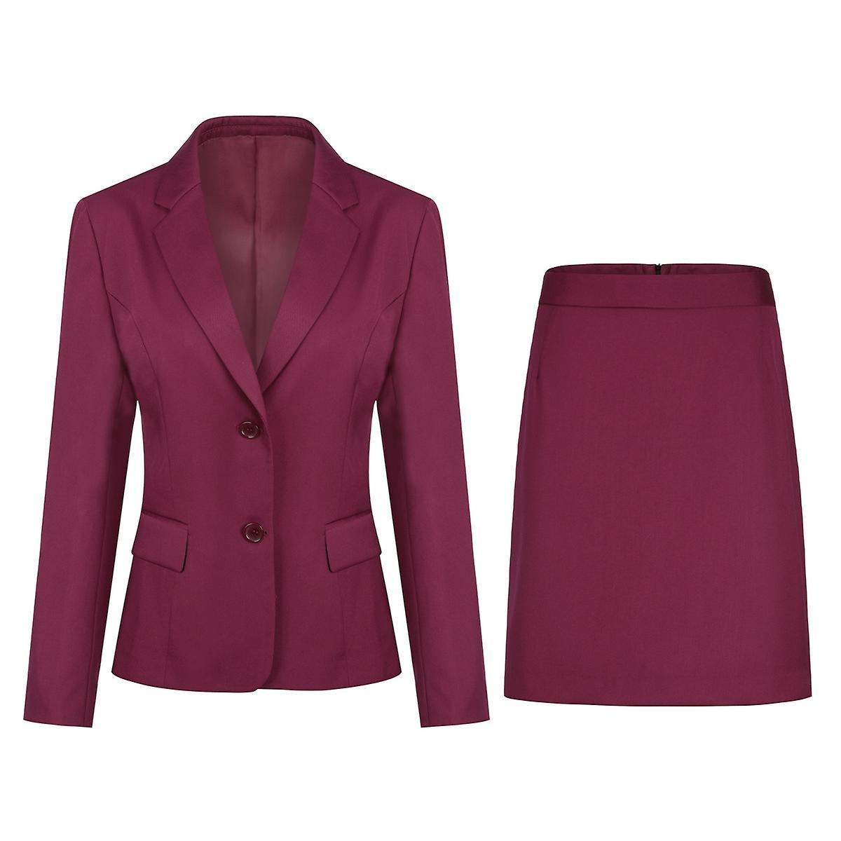 Yynuda Womens 2-piece Elegant Slim Fit Suit Office Lady Solid Color Dress (blazer + Skirt) Red L