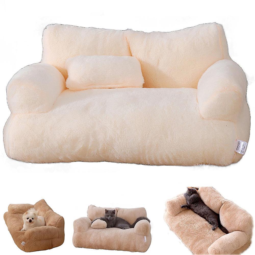 Jielin Calming Pet Sofa, Calming Dog Bed Fluffy Plush Pet Sofa,winter Pet Plush Dog Bed BEIGE XL