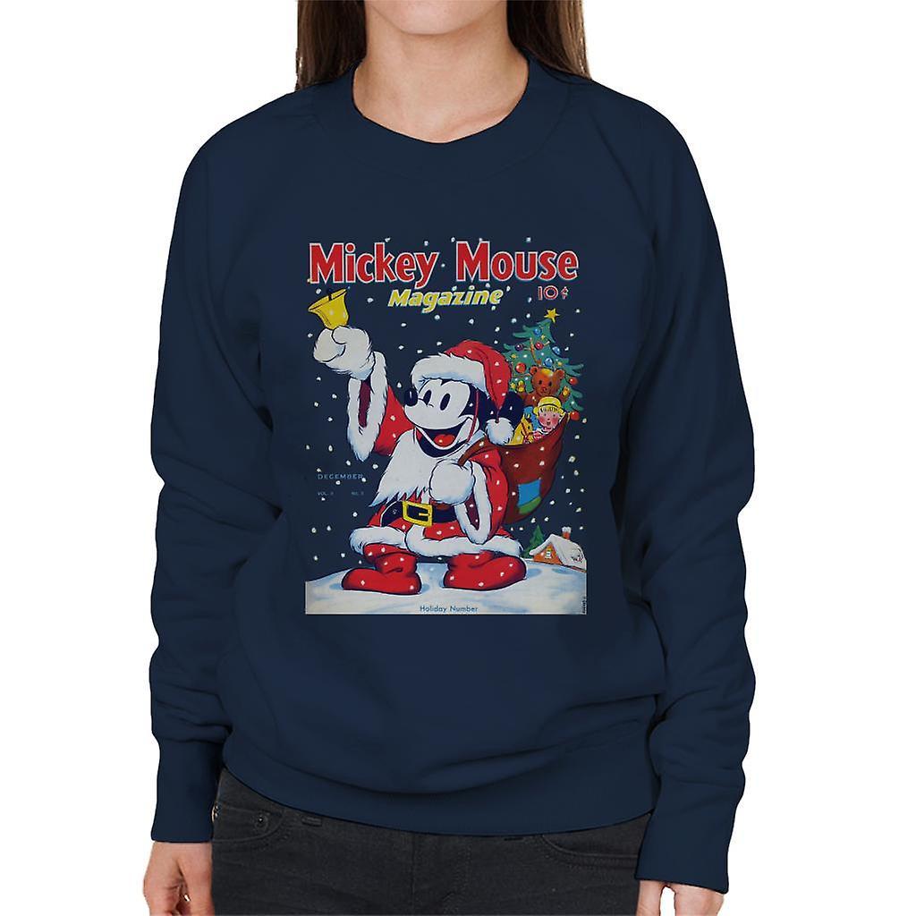 Disney Christmas Mickey Mouse Ringing Bell Women's Sweatshirt Navy Blue Small