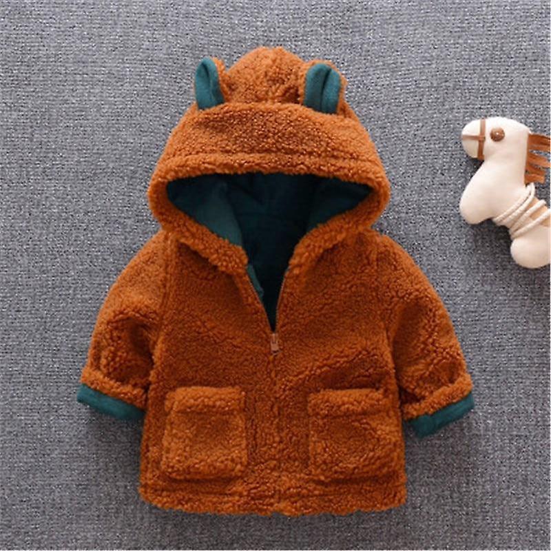 Slowmoose Autumn Winter Baby Clothes Warm Hooded Jacket & Coat Toddler Polar Fleece Brown-200004889 24M