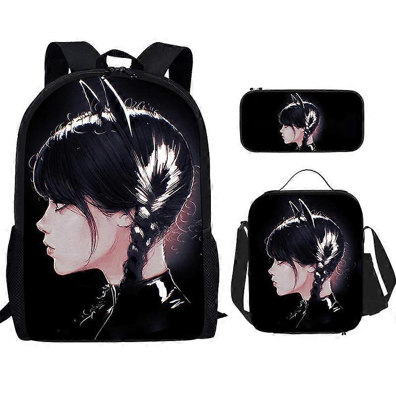 Bagadawang Wednesday Addams Backpack Three-piece Set Student School Bag Canvas Bag Pattern 4