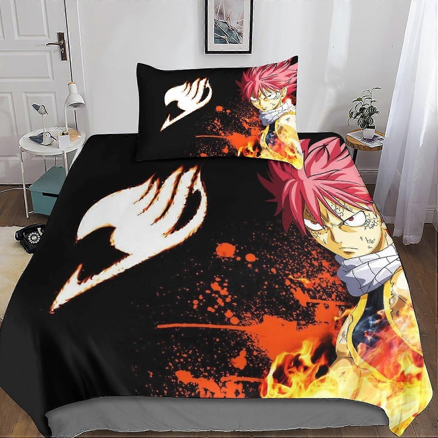 Kerota 3pcs Fairy Tail Duvet Cover 3D Printed Pillowcase Bed Linen, Zipper Closure Microfiber Bedding Set for Adults and Children Single Double200x...