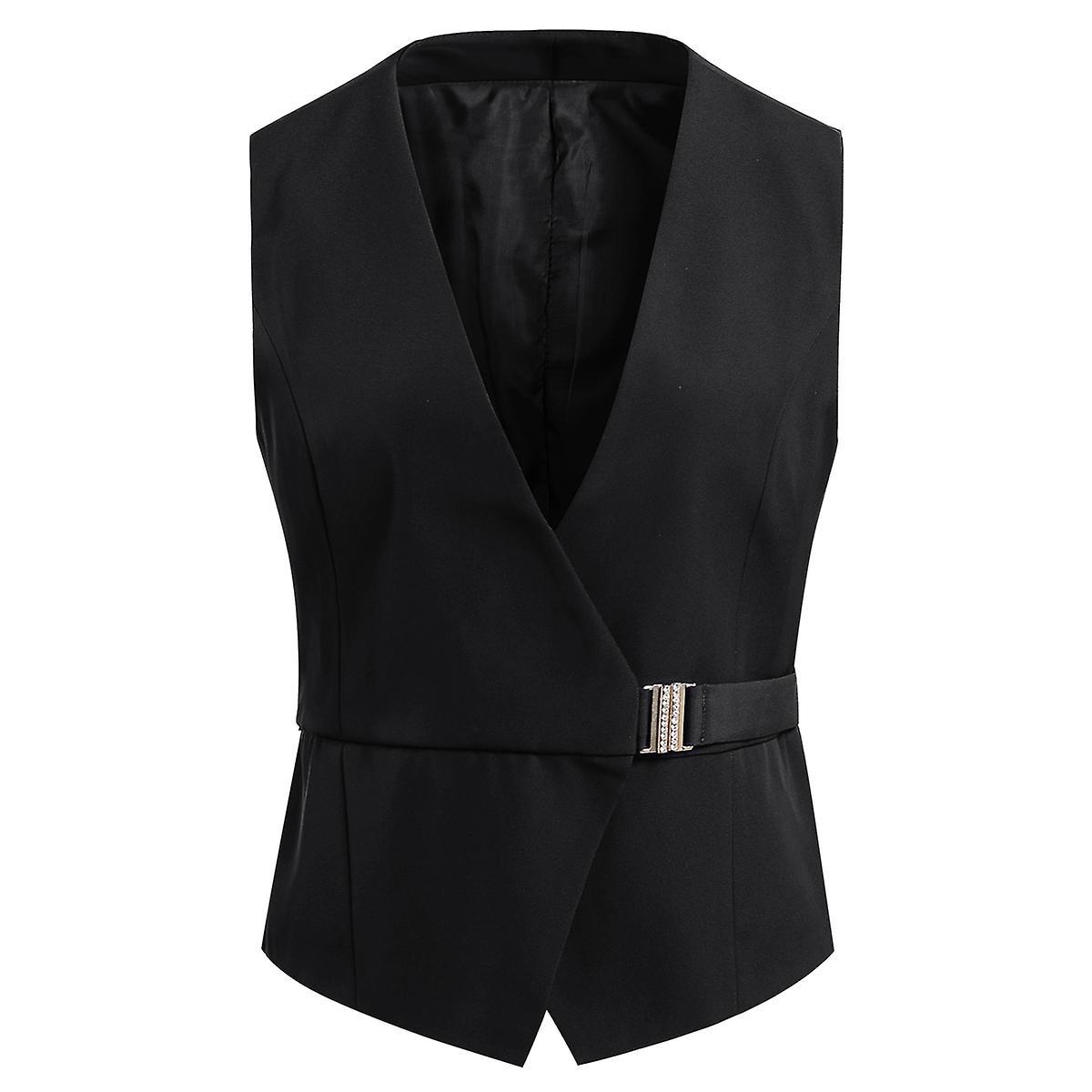 Yunclos Women's Formal Regular Fitted Business Waistcoat Black 2XL