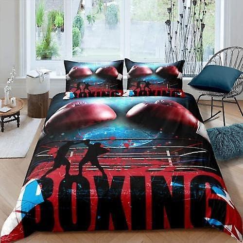 Kerota Duvet Cover, Boxing Red Theme Bedding Set People Printed Microfibre, Pillowcases with Zipper 135*200 CM King220x240cm