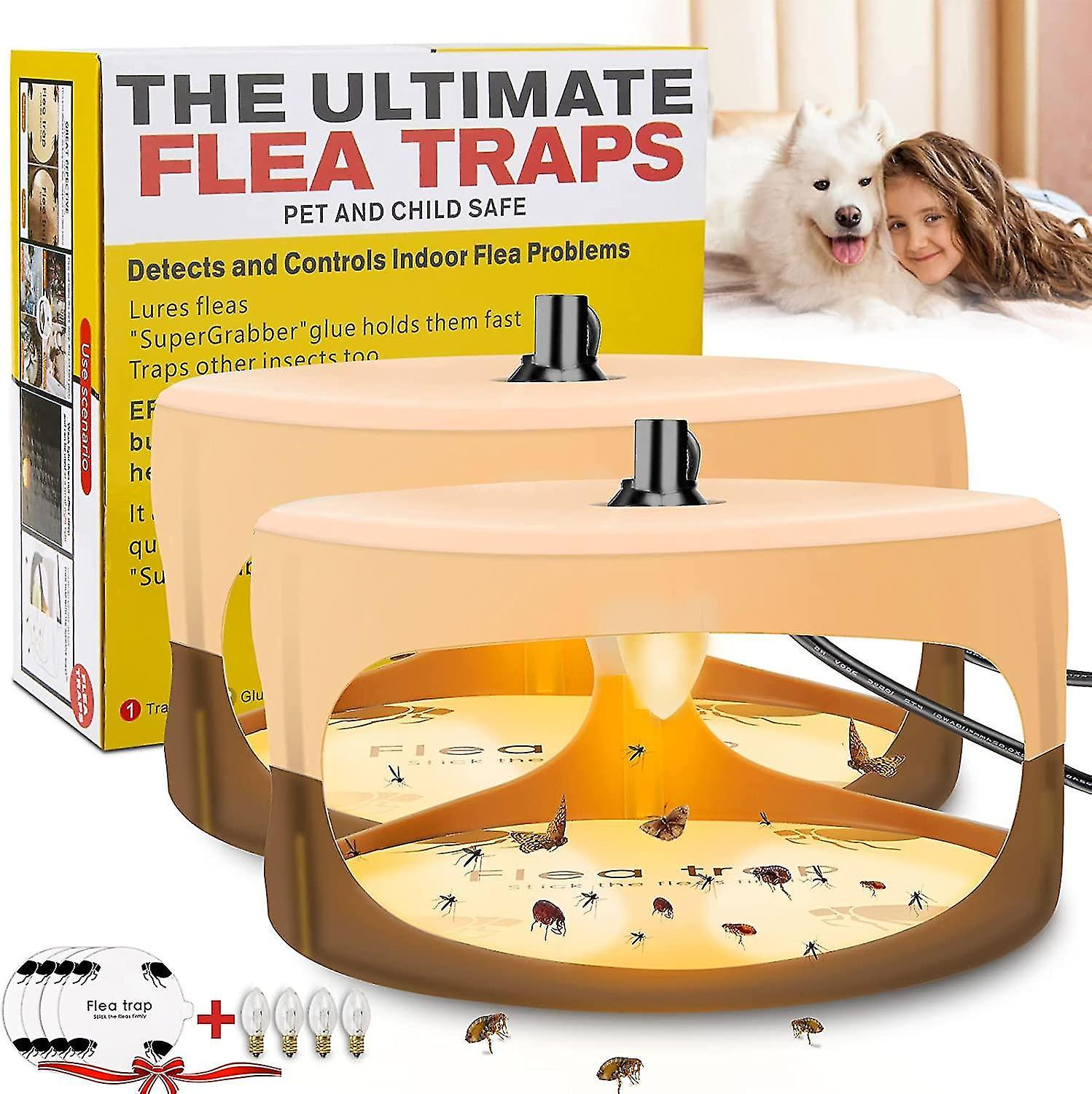 Acgiv Flea Trap Indoor, Sticky Dome Flea Strap Flea Killer Trap Pad Bed Bug Trap with 4 Glue Discs Odorless Non-Toxic Natural Light Bulb Best Pet C...