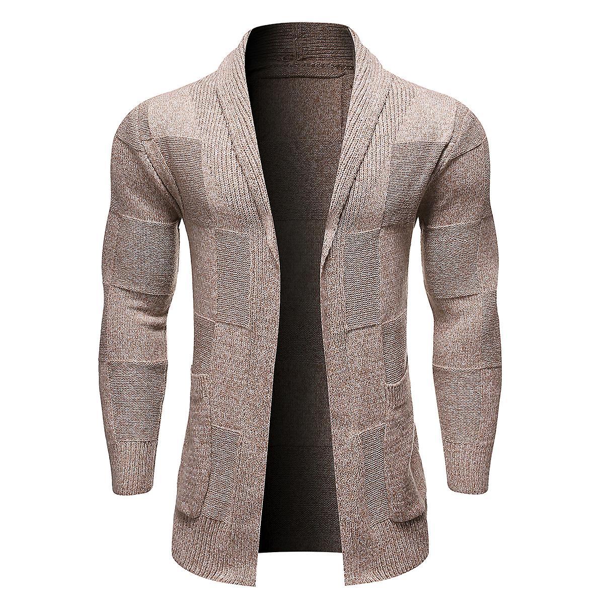 Allthemen Mens Casual Solid Cotton Knitted Jacket Gray L