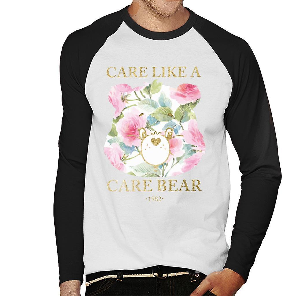 Care Bears Care Like A Care Bear Men's Baseball Long Sleeved T-Shirt White/Black Medium