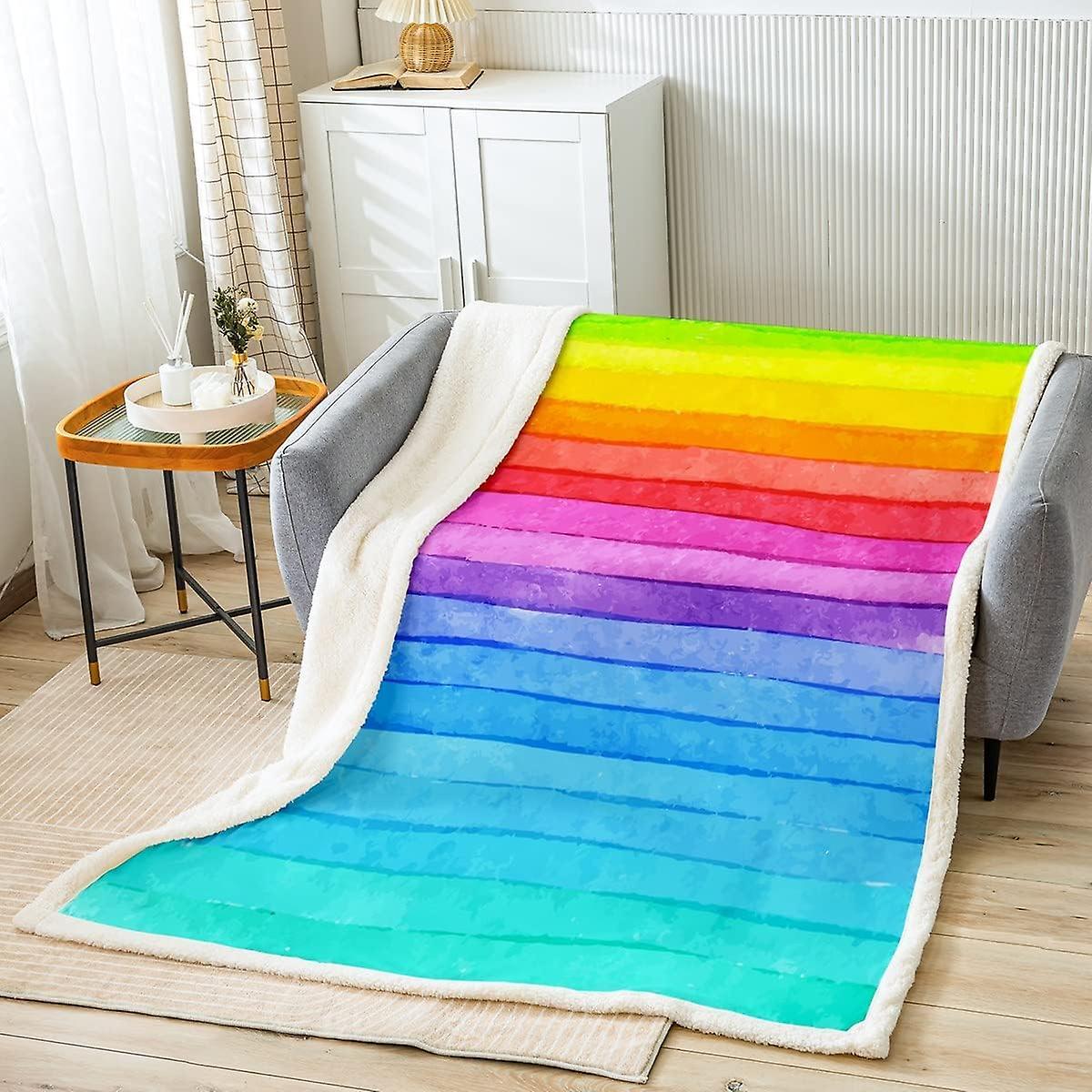 Kerota Rainbow Plush Blanket Colorful Stripes Sherpa Blanket for Kids Boys Girls Rainbow Wooden Stripes Fleece Throw Blanket Multicolor Fuzzy Blank...