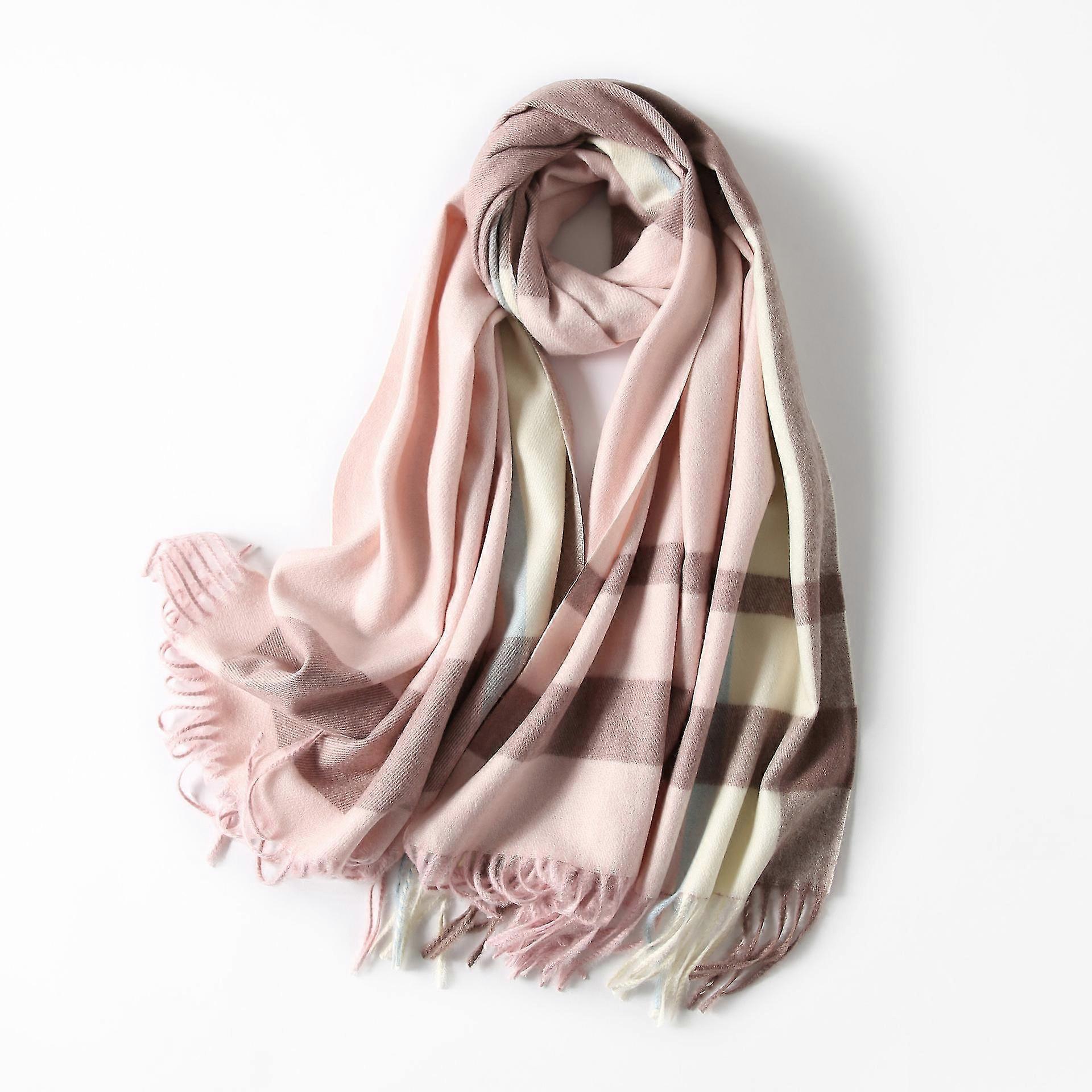 Syhww Classic Plaid Tartan Cashmere Scarf For Women Men Soft Check Tassel Scarves Pink