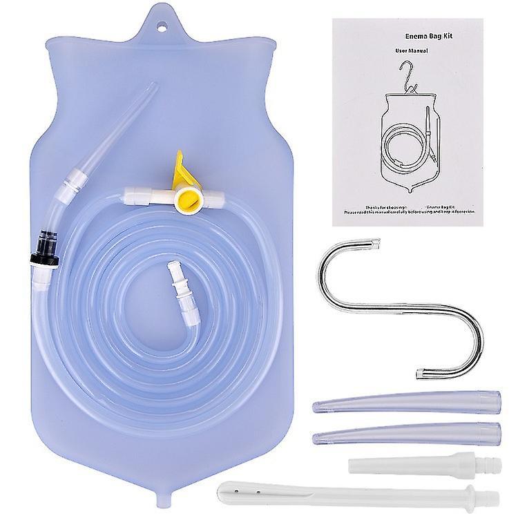 Phwj 2l Silicone Enema Bag Kit Clear Non-toxic Silicone For Water Colon Cleanse,with Hose & Nozzle