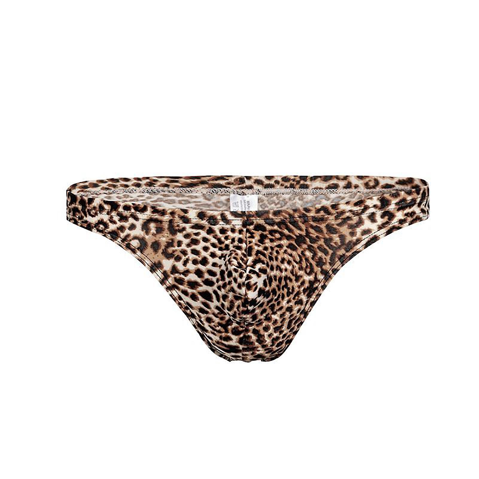 Fianao Underwear Leopard Print Breathable Men T Shape Underpants Thongs for Daily Life Brown L