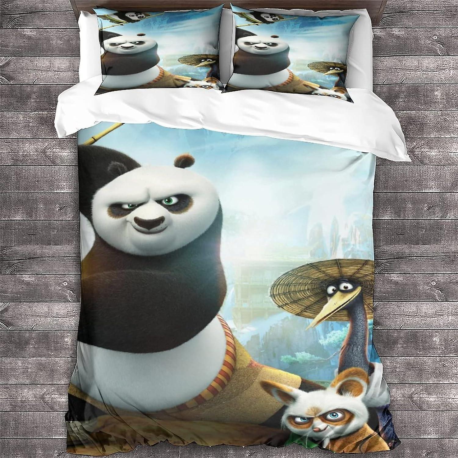 Kerota Pieces Kung Fu Panda Animation Duvet Cover Set Animation Print Bedding Comforter Quilt Cover,Ultra Soft Microfiber Single135x200cm