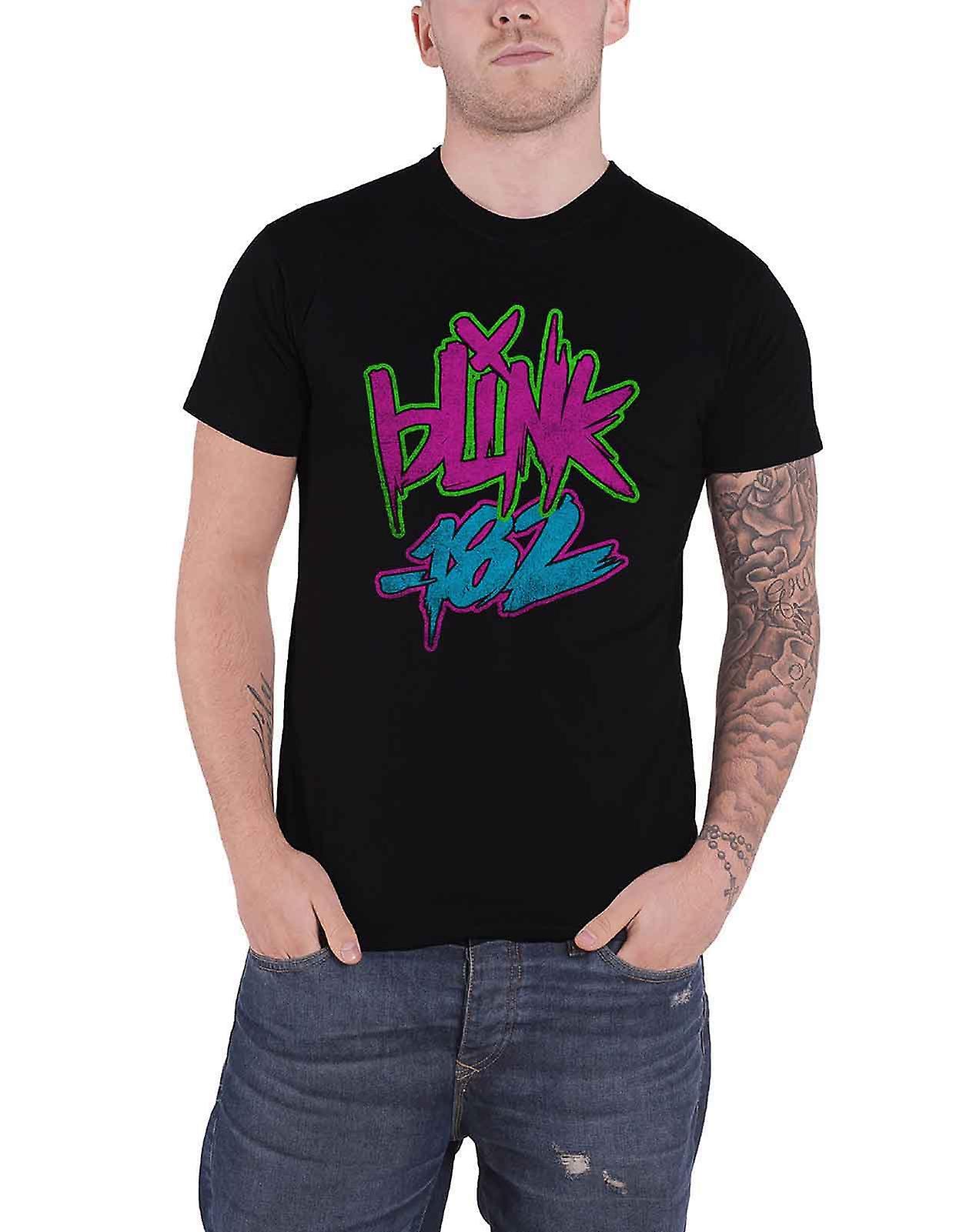 Blink-182 Neon Distressed Band Logo T Shirt Black S