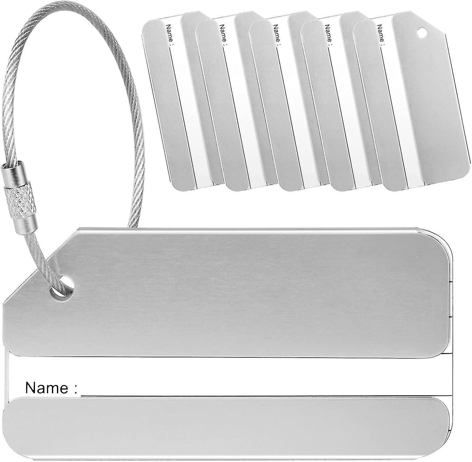 Shenmo Aluminum Alloy Airplane Luggage Tags (6 Pcs, Silver) with Stainless Steel Strings - Prevent Lost Bags and Suitcases