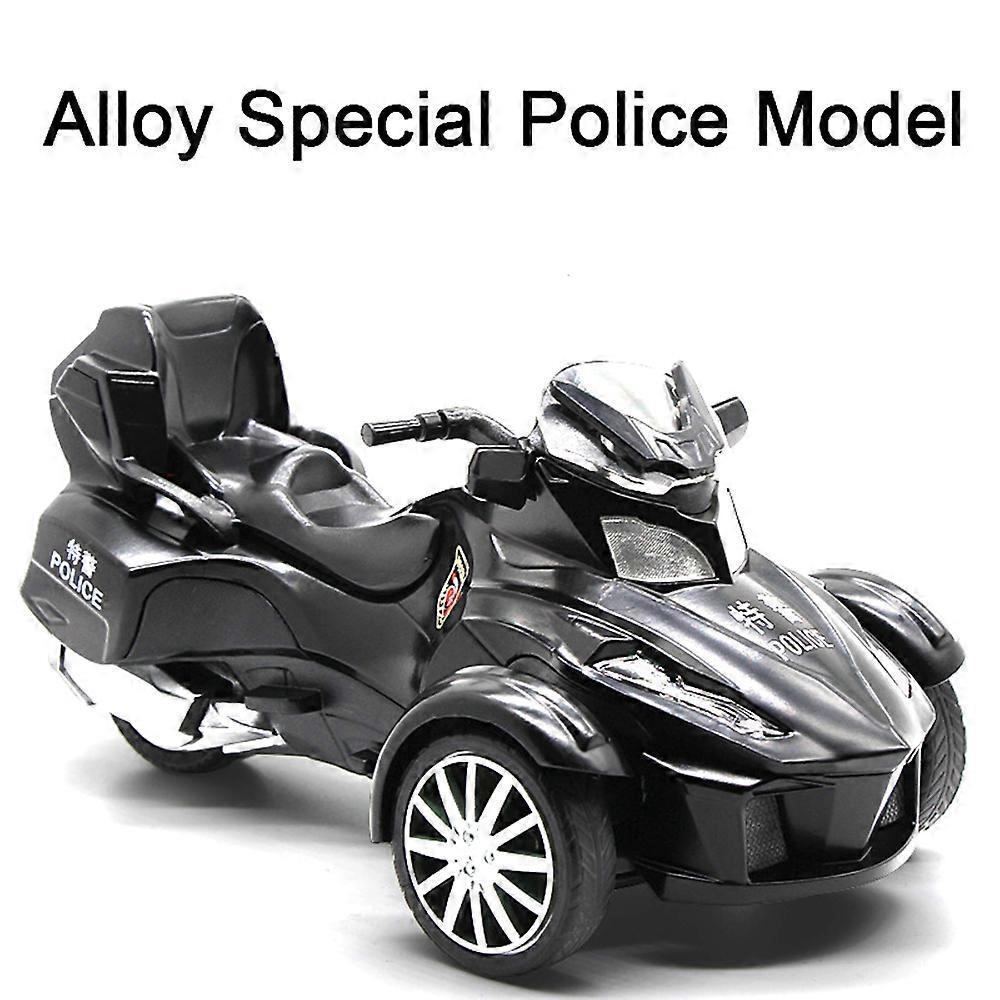 Carrep 1:12 Police Motorcycles Model Alloy Diecast 3 Wheel Toy Motorbike Model Pull Back Sound Light Motor Van Collection Kids Toy Gift Black