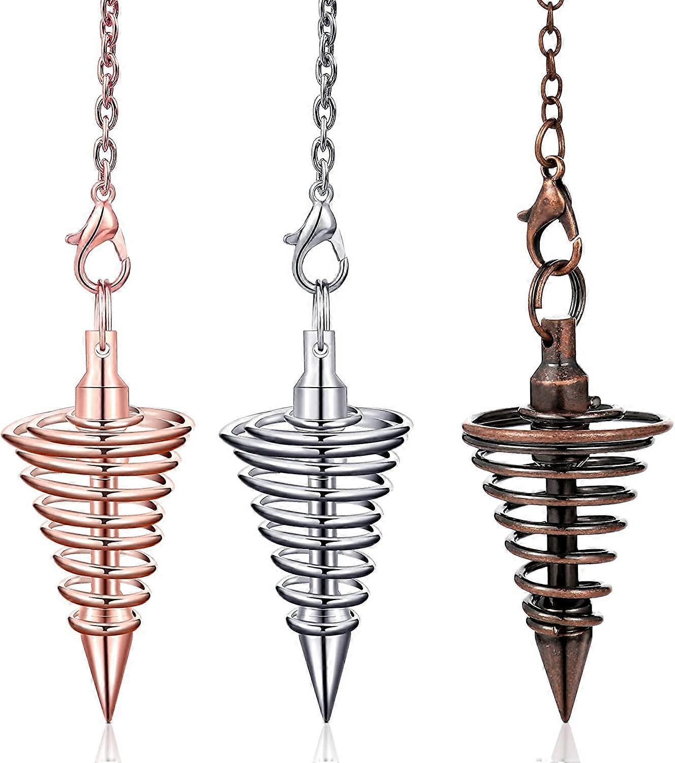 Ubiuo 3 Pieces Copper Metal Dowsing Pendulum Divination Dower Reiki Healing Pendulum Chain,Silver Spiral Coil Point Meditation Yoga Balancing Pendant