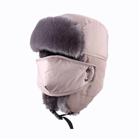 Yesfit Men's And Women's Winter Earmuffs Plus Velvet Padded Ski Cap Warm Hat With Padded Cotton Mask beige