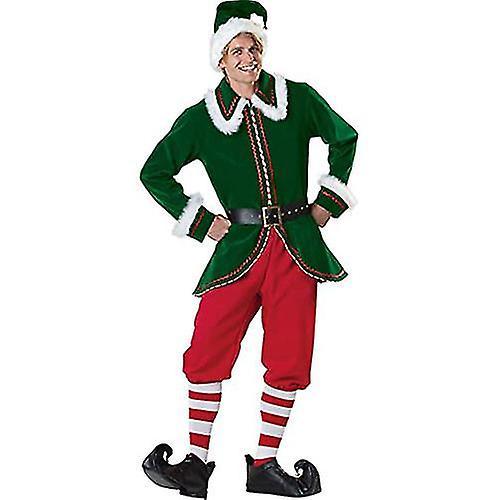 Men's Elf Christmas Santa Claus Costume Deluxe Set Cosplay Suit red/green/white XL