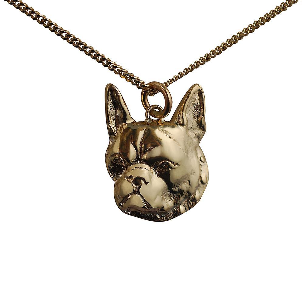 British Jewellery Workshops 9ct Gold 25x20mm Boxer Dog Head Pendant with a curb Chain 18 inches