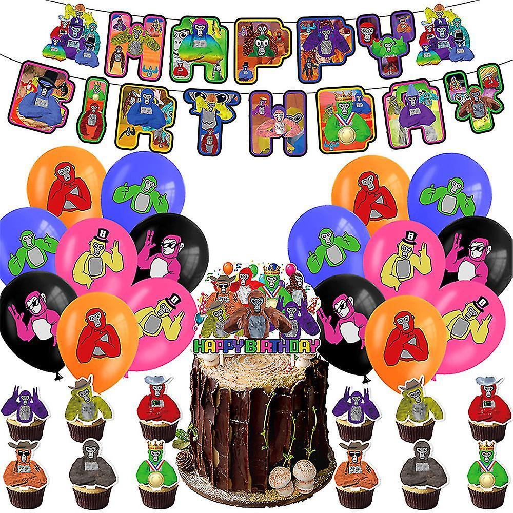 Shinestar Gorilla Tag Popular Game Theme Happy Birthday Party Supplies, Including Banner, Balloons Kit, Cake Topper, Cupcake Toppers, Fun Party Dec...