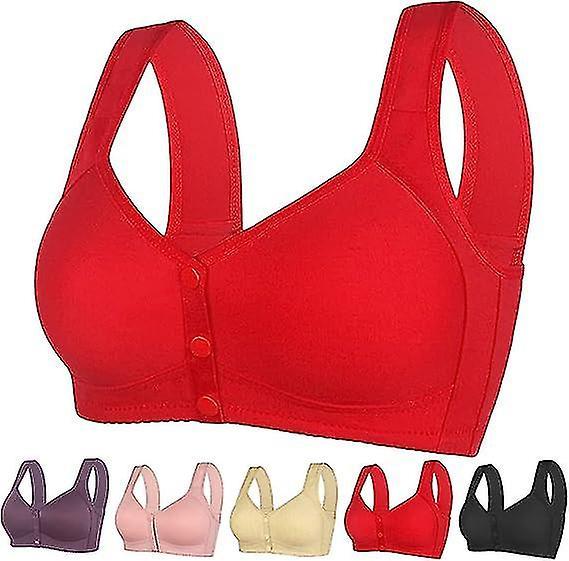 Banmo Bra Front Closure, Women's Bra, Front Snaps Button Bras No Underwire Push Up High Support Sports Push Up Bra Red XL