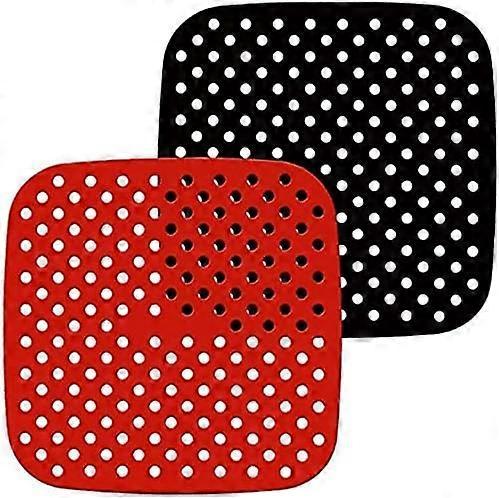 Baicccf Air Fryer Liners, 2 Pack Reusable Non-Stick Silicone Air Fryer Basket Mats Accessories For Cosori, NuWave, Chefman, Dash (Red + Black, Squa..