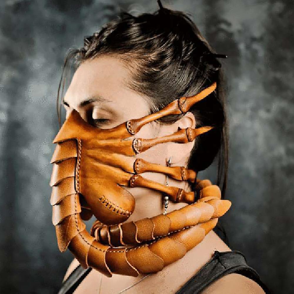 Lingjia Halloween Party Horror Alien Facehugger Latex Scorpion Masks Covers Cosplay Prop brown