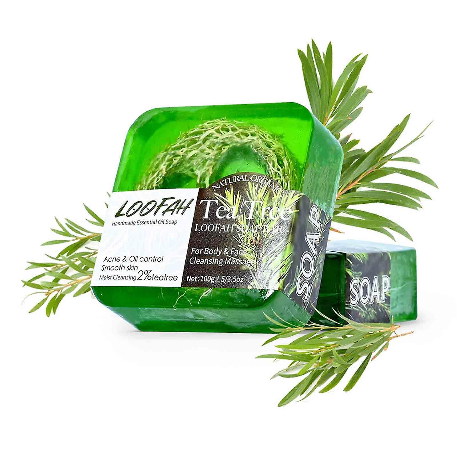 Baodan Handmade Essential Oil Soap Loofah Tea Tree Soap Sea Salt Cleansing Bath Soap