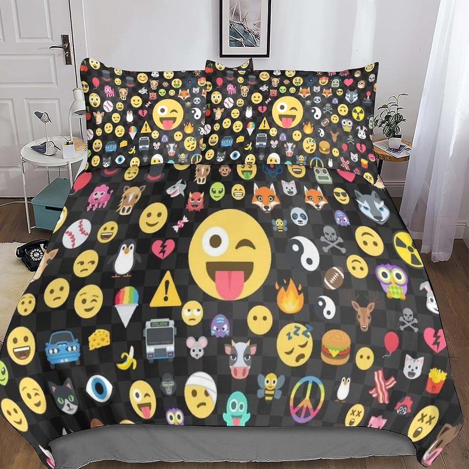 Kerota Emoji Cute Anime Duvet Cover Set 3D Printed Microfiber Bedding with Pillowcases, Zipper Closure, 3 Pieces for Teens and Adults Double Double...