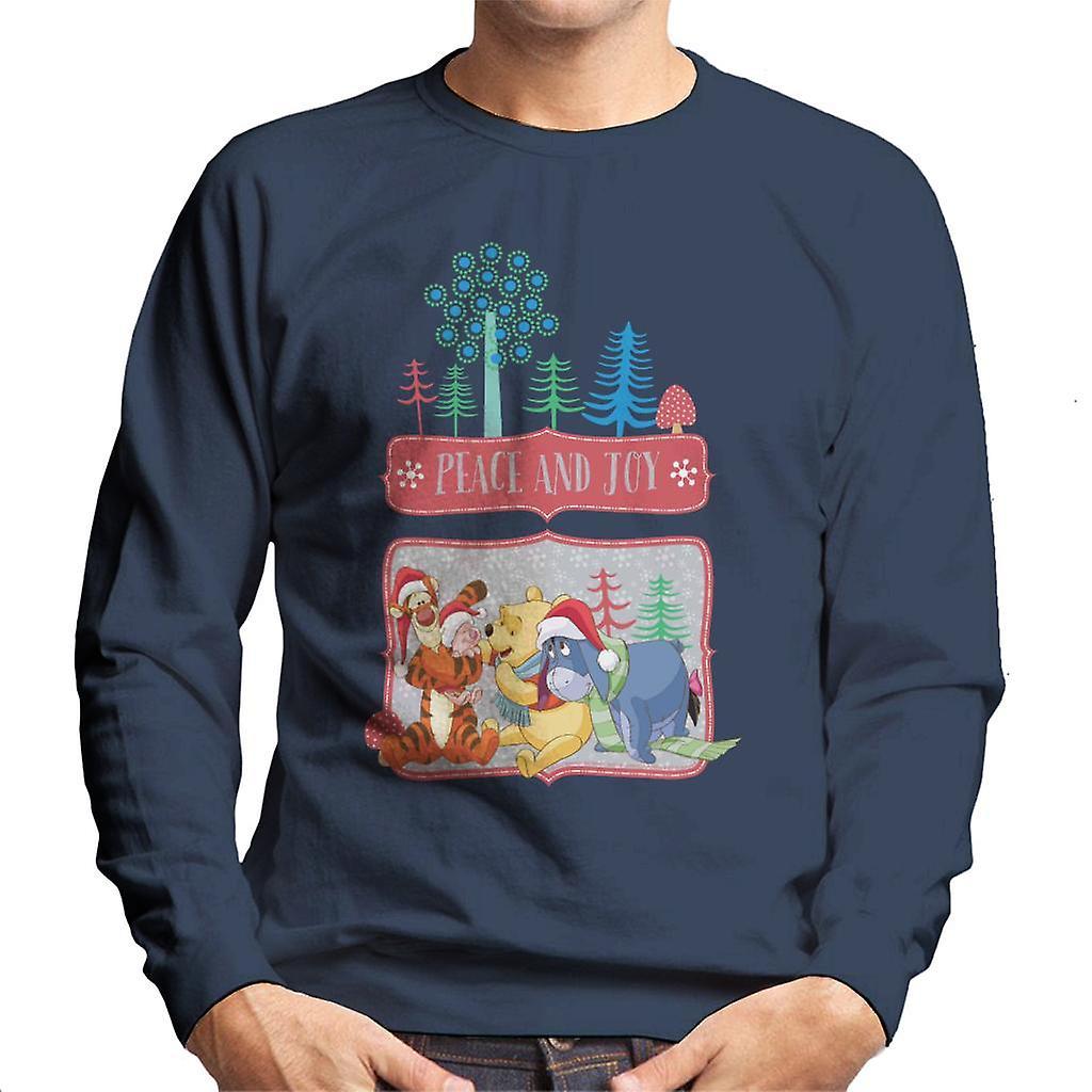 Disney Christmas Winnie The Pooh Peace And Joy Men's Sweatshirt Navy Blue Large