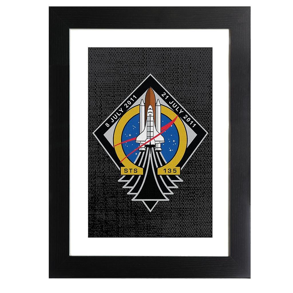 NASA STS 135 Space Shuttle Atlantis Mission Patch Framed Print Black 39 x 52 cm