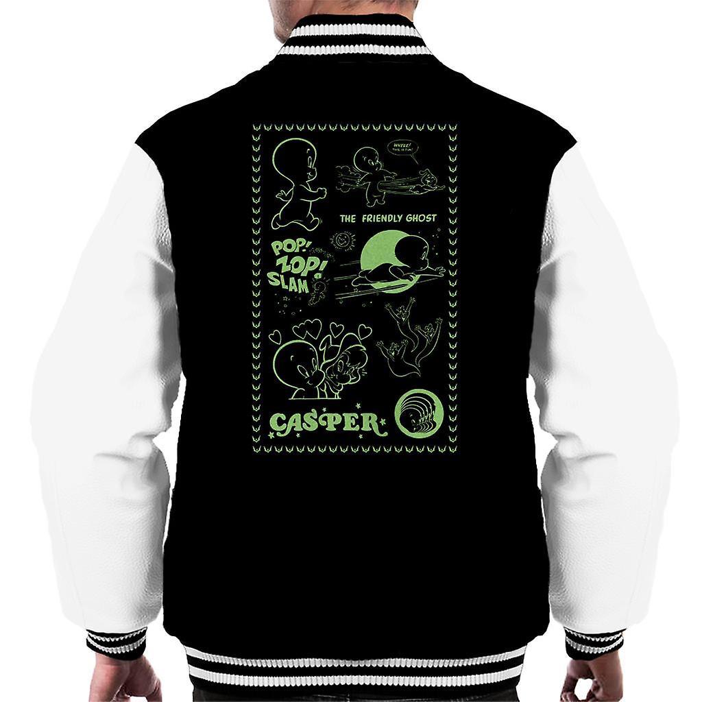 Casper The Friendly Ghost Pop Zop Slam Stamp Men's Varsity Jacket Black/White Small