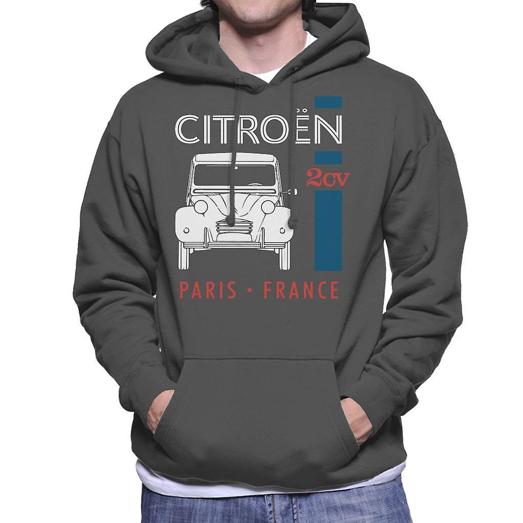 Citro�n Citroen White 2CV Paris France Single Stripe Men's Hooded Sweatshirt Charcoal XX-Large