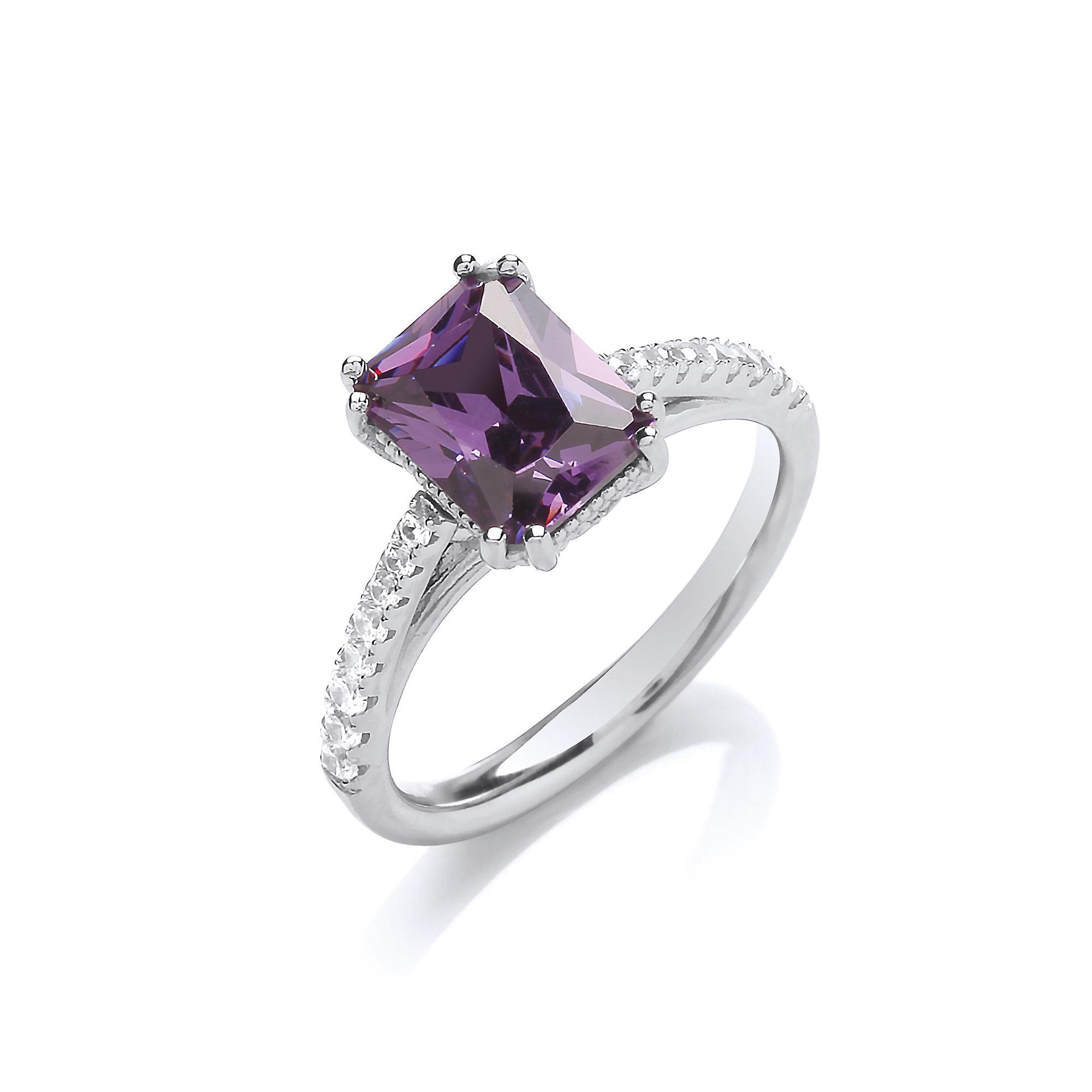 Silver Purple Radiant Cut CZ Majestic Solitaire Dress Ring - GVR860