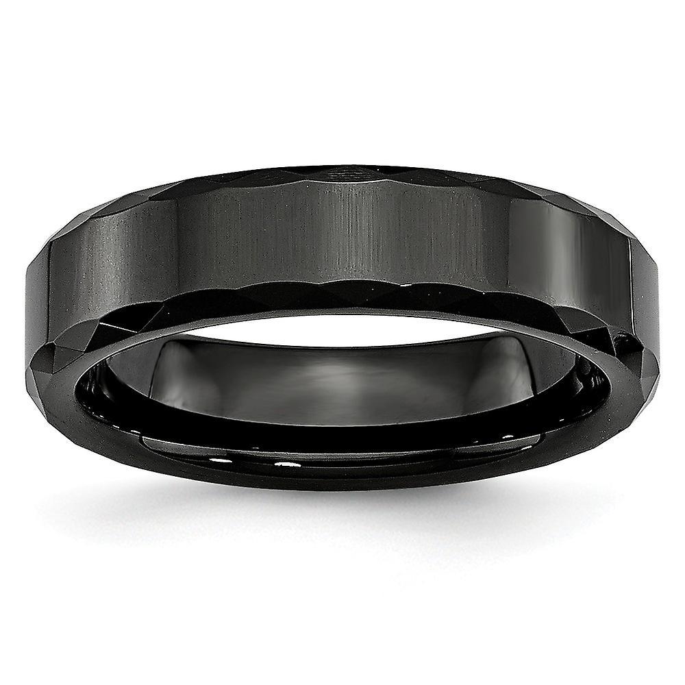 JewelryWeb Ceramic Engravable Beveled Edge Black Faceted Edge 6mm Polished Band Ring Jewelry for Women - Ring Size: 6 to 13 12.5