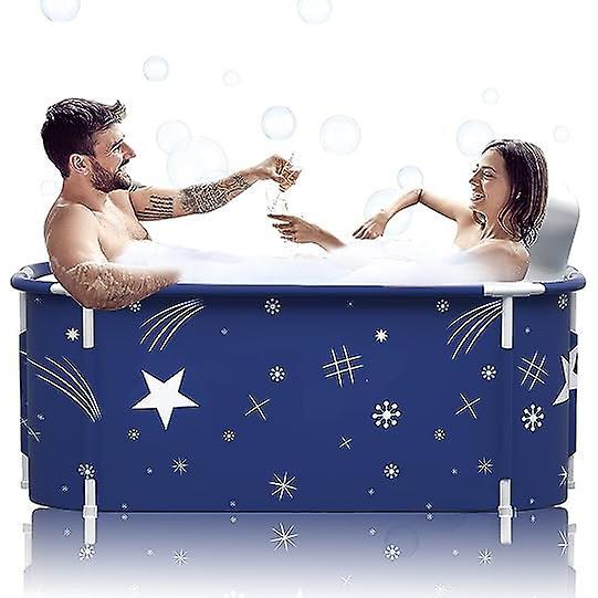 Mmcici Portable Foldable Bathtub, Foldable Bathtub for Adults Blue 140CM