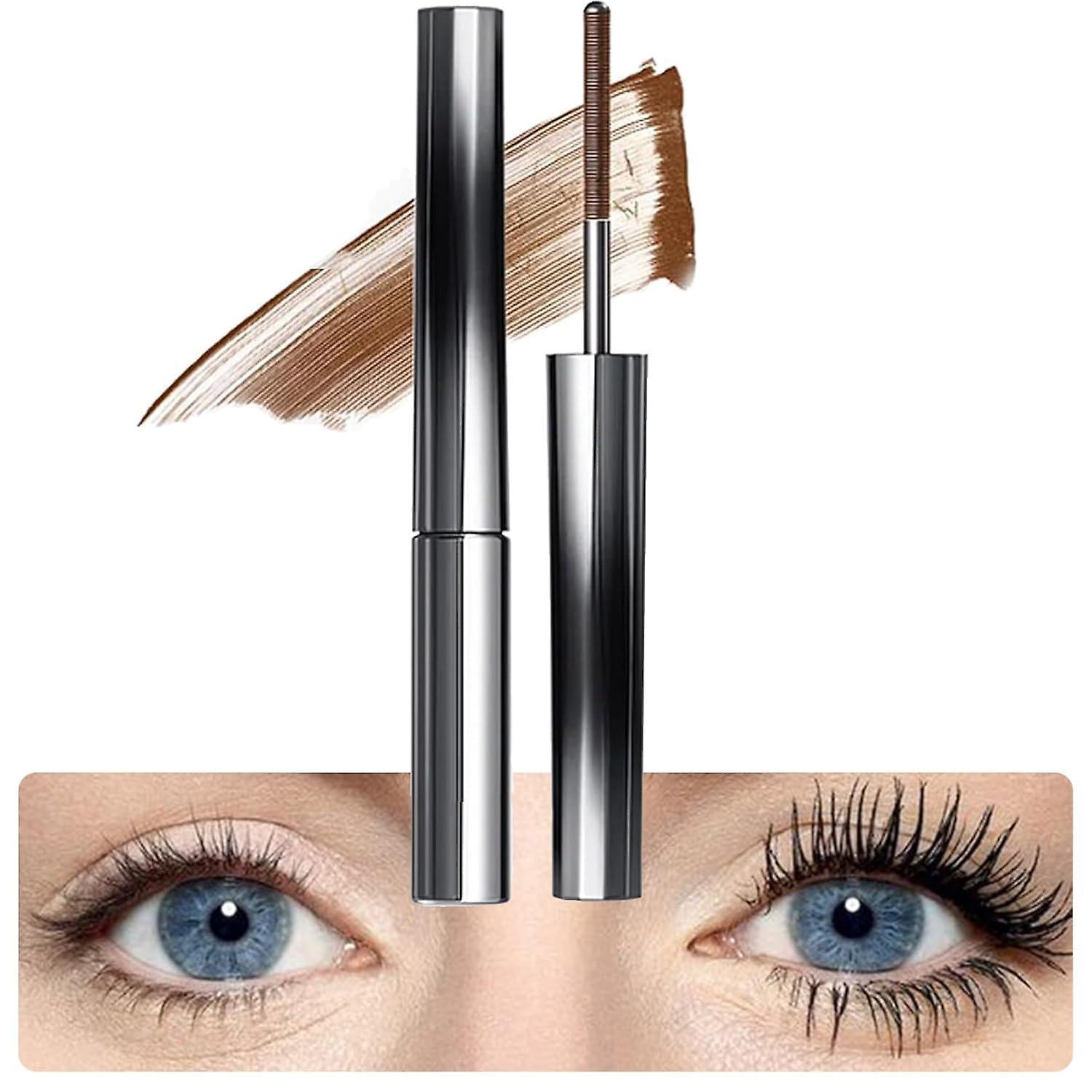 Menghui Olivia Blaire Iron Wand Mascara, Bristleless Metal Rod Mascara, Iron Wand Mascara, 3D Curling Eyelash Iron Mascara (Brown)